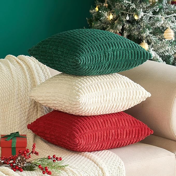 MIULEE Pack of 2 Corduroy Decorative Euro Sham Throw Pillow Covers 24x24 Inch Soft Boho Striped Pillow Covers Modern Farmhouse Home Decor for Sofa Living Room Couch Bed Cream White