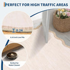 GarveeHome Scalloped Round Rugs 5Ft Washable Area Rug for Playroom, Kids Non-Slip Neutral Classic Circle Rug Modern Large Carpet Soft Boys Rug for Classroom Dorm Bedroom, Beige