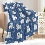 Cute Polar Bear Fleece Blanket - Lightweight Soft Cozy Gifts Throw for Animal Lovers,Kids,Women,Winter White Bears Blue Blankets,Home Room Modern Festive Decor 50x60in