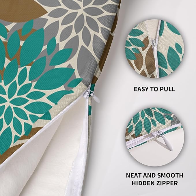 Brown Teal Pillow Covers 16X16 Inch Set of 2, Dahlia Flower Spring Summer Floral Cream Decorative Throw Pillow Covers Outdoor Modern Farmhouse Cushion Case for Home Couch Sofa Bed Decor