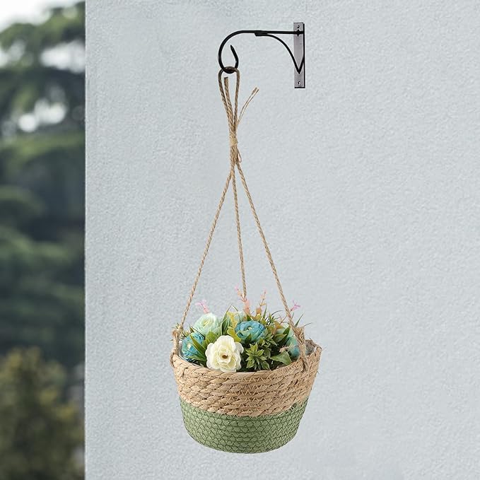 MY MIRONEY 2PCS Hanging Planter Basket Natural Seagrass Woven Plant Pot Hanger Hanging Plant Holder with Twine for Home Decor, Indoor & Outdoor Use, 8.11" x 4.96", Green