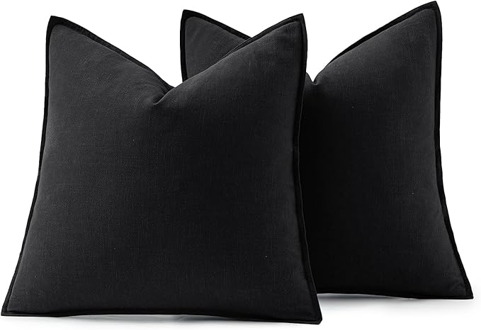 MIULEE Decorative Linen Euro Sham Pillow Covers 28x28 Inch Black Boho Farmhouse Neutral Couch Throw Pillows for Halloween Bed Pack of 2 Accent Modern Pillowcase Sofa Livingroom Home Decor
