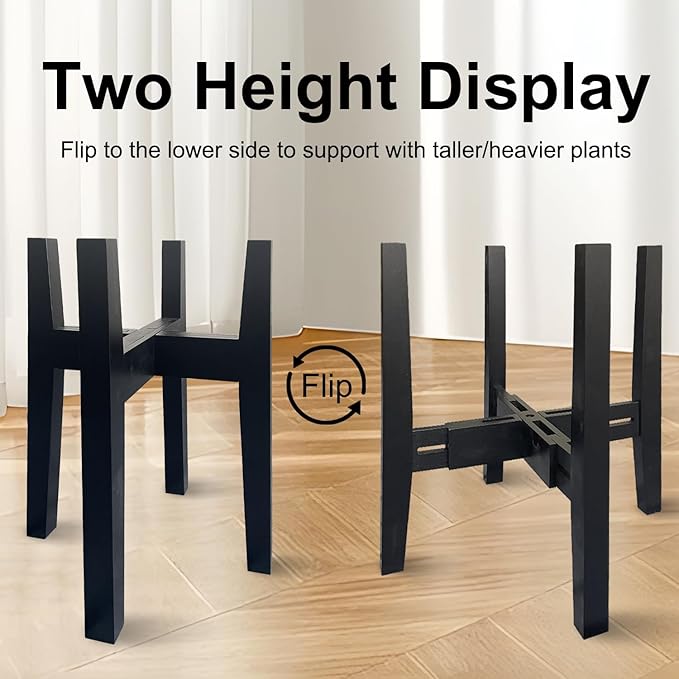 Adjustable Plant Stand Indoor Bamboo Mid Century Modern Plants Stand Corner Plants Flower Holders Single Floor Plant Stands- 8.2-11.8 in (Pot & Plant Not Included) (Black, （8.2-11.8in）)