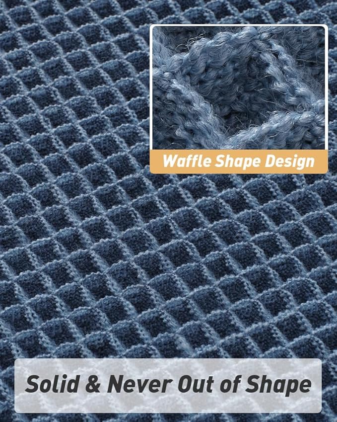 AMOAMI Upgraded Waffle Bath Mat, Super Absorbent Non Slip Bath Mats for Bathroom Floor, Machine Washable Bathroom Rugs with Tassels, Rubber Backed Bathroom Mats, Ultra Soft, 18" x 30", Blue