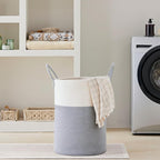 VIPOSCO Large Laundry Hamper, Tall Woven Rope Storage Basket for Blanket, Toys, Dirty Clothes in Living Room, Bathroom, Bedroom - 72L Grey & White