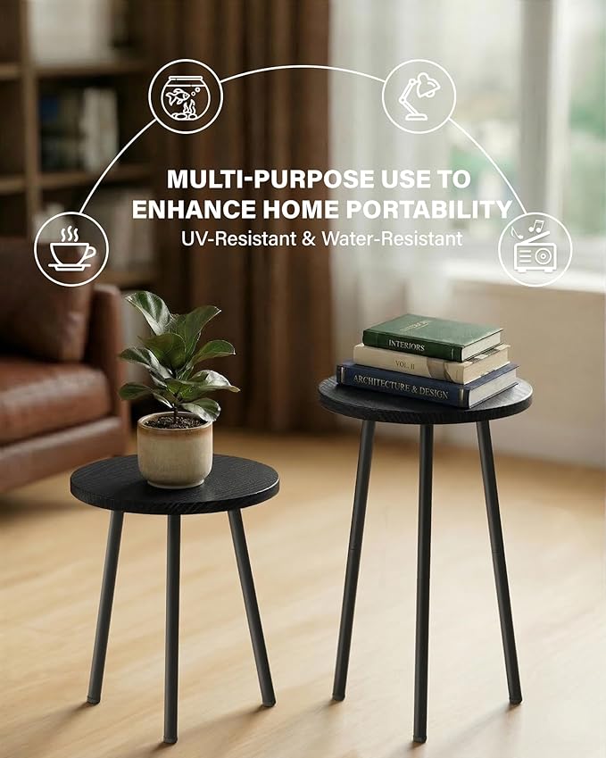 Plant Stand Indoor Tall: Corner Wood Plant Stand 2 Pack Mid Century Modern Decor - Small Round Plant Table for Indoor Plants - Outdoor Plant Holder for Patio Living Room Bathroom Office (Black)