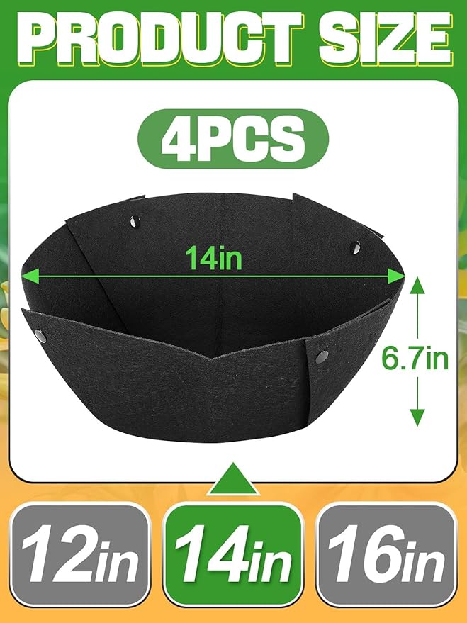 4pcs 14in Thick Felt Hanging Basket Liners - Heavy-Duty 400GSM Non-Woven Fabric Round Planter Liner for Garden Wall Flower Hanging Baskets, Replacement for Coco Fiber Liner