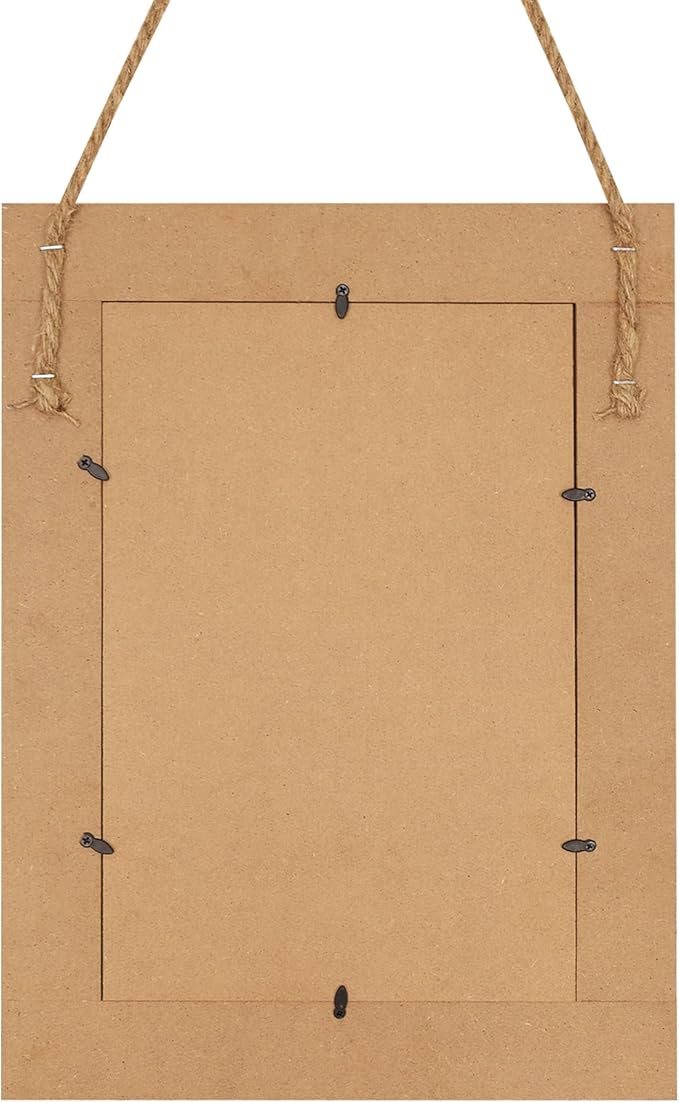 DECORKEY Rectangle Wall Mirror for Bathroom, Distressed White Wood Decor with Hanging Rope for Rustic Home Decor, Vanity, Living Room 12"×16"（Black）