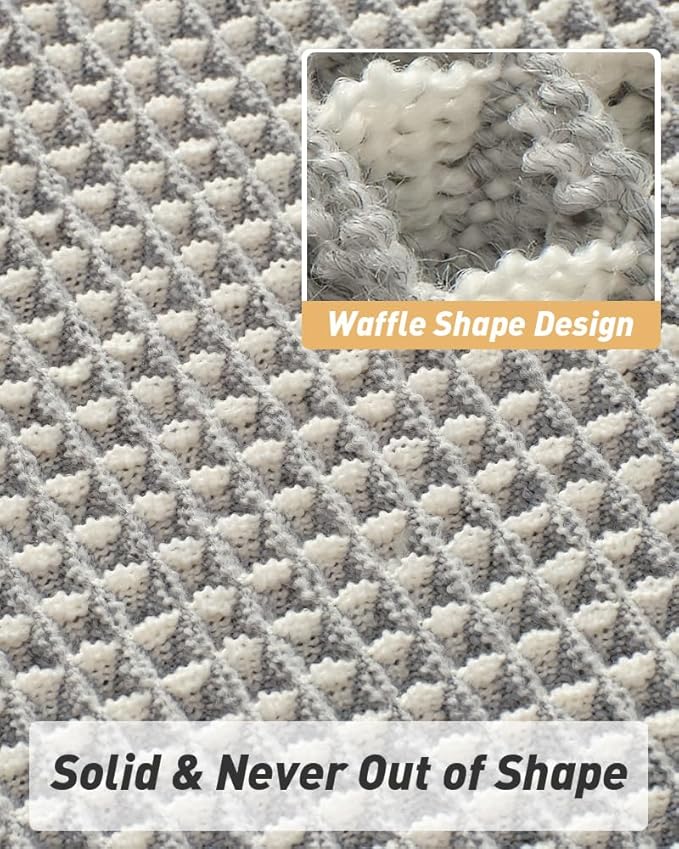 Upgraded Waffle Bath Mat, Super Absorbent Non Slip Bath Mats for Bathroom Floor, Machine Washable Bathroom Rugs with Tassels, Rubber Backed Bathroom Mats, Ultra Soft, 18" x 30",LightGrey & Cream