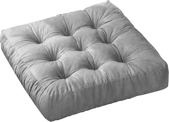 NEST & LOOM Floor Cushions - Floor Chair Pillow, Meditation Cushion, Square Large Floor Pillow, Solid Thick Tufted Floor Pillow - Grey - 21.65" x 21.65"