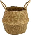 Casaphoria Woven Seagrass Belly Basket for Storage Plant Pot Indoorb,Decorative Sturdy and Durable Natural Material Sea Grass Baskets with Handles,Seaweed Round Basket for Organizing(Small)