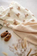 Little Jump 2-Pack Cotton Muslin Swaddle Blankets for Baby Boys Girls Unisex - Boho Teddy Bear Baby Blanket Nursery Swaddling Blankets- Large 47 x 47 inches Receiving Blanket Neutral (Teddy Bear)