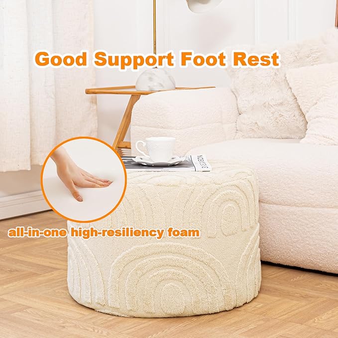 Asuprui Plush Fabric Ottoman Footrest – 20"x14" Soft Foam Pouf with Removable Cover Perfect for Living Room, Bedroom & Dorm(Linen)