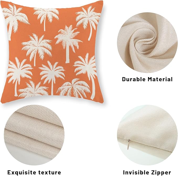 Burnt Orange Palm Tree Pillow Covers 20x20 Inch Set of 2 Vintage Tropical Decorative Pillow Cases Summer Outdoor Cushion Cover Farmhouse Linen Decoration Throw Pillows for Couch Living Room