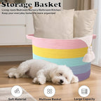 115L Large Blanket Basket,23.6" L x 23.6" W x 15.7" H Rope Woven Baskets with Handles, Toys Storage Bins,Laundry Basket Perfect for Living Room, Nursery,Bedroom,Home Organization,Colorful