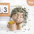 Face Planters Pots Head Planter for Indoor Outdoor Plants - Cute Plant Pots for Flower Succulent with Drainage Hole - Ideal Present Ideas(Khaki Lady)