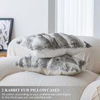MOOX Rabbit Fur Throw Pillow Covers Decorative Fluffy Soft Fuzzy Plush Luxury Genuine Animal Skin Lumbar Pillow 18"x18" Cushion Cover, Couch-Grey White