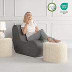 Hansleep Round Pouf Ottoman Foot Rest, 20 x 15 Small Faux Fur Stuffed Pouf for Chair, Foam Filled Foot Stools Ottomans for Living Room, Beige