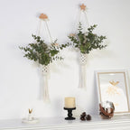 Macrame Bohemian Wall Hanging, White Cotton Rope with Artificial Plant, Handcrafted Boho Tapestry with LED Lights, Decorative Wall Art,Earthy Wall Decor(Eucalyptus-Green)