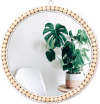 Poeme Boho Wall Mounted Circle Mirror, Wooden Round Wall Decor for Bathroom Living Room Bedroom, Decorative Hanging Farmhouse Nursery Furniture (17 Inch)
