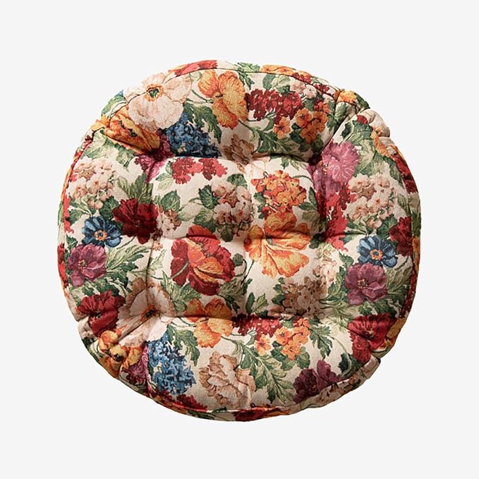 Round Bohemian Floor Pillow, Meditation Floor Seat Cushion, Large Soft Cotton Linen Pillows for Yoga Living Room Balcony Outdoor Tatami, 22x22 Inches (Yellow Round)