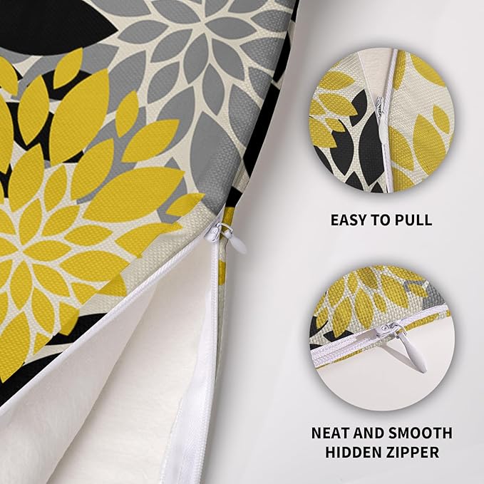 Black Light Yellow Pillow Covers 18X18 Inch Set of 2, Spring Summer Floral Dahlia Flower Cream Decorative Throw Pillow Covers Outdoor Modern Farmhouse Cushion Case for Home Couch Sofa Bed Decor