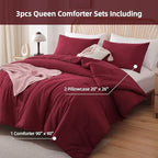ROSGONIA Oversized Queen Comforter Dark Red, 3pcs (1 Comforter & 2 Pillowcases) Lightweight Oversized Queen Comforter Sets Bedding Blanket Quilts