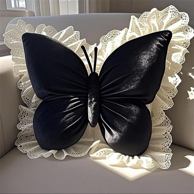 Butterfly Sofa Pillow Animal Floor Reading Pillow Car Cushion (Black, 50cm)