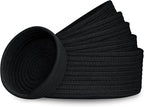 Small Shelf Storage Baskets for Organizing, 6 Pack Round Cotton Rope Bins, Decorative and Cute Woven Baskets for Bedroom and Closet, Key Tray Bowl, Home Decor Countertop Organizer (Black)