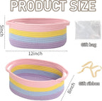 Woven Basket,Small Rope Storage Bin with Handles & Ribbon Bag, Organizer for Shelves Closets,Gift Basket Empty for Birthday,Books,Dog Toys, Rainbow/3 Pack