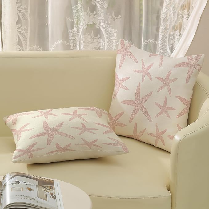 Pink Starfish Pillow Covers 18x18 Set of 2 Coastal Throw Pillows Spring Summer Nautical Ocean Theme Beach Decorative Pillow Cases Farmhouse Outdoor Decor Cushion Case for Home Bedroom