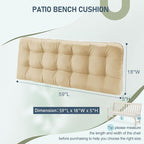 downluxe Outdoor Bench Cushion for Patio Furniture, Water Resistant Tufted Overstuffed Porch Swing Cushions, Thick Outdoor Loveseat Cushions, 59" x 18" x 5", Khaki, Set of 1