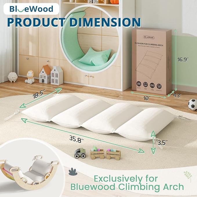 BlueWood Cushion for Climbing Arch, Montessori Philosophy Soft and Non-Slip Pillow for Kids, Pikler Cushion for Reading, Playing, Games, Parties (White)