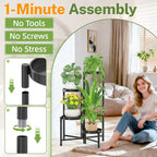 iDavosic.ly Plant Stand Indoor Outdoor, 4 Tier Corner Metal Flower Display Holder Shelf, Folding Tall Orchid Rack for Patio Balcony Porch Garden Living Room House, Black