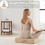 22 inches Floor Pillow for Adults - Large Meditation Cushion with Thick Foam & Soft Tufted Cover - Premium Outdoor Square Floor Cushion Seat - Yoga Pillows for Sitting On Floor - Khaki