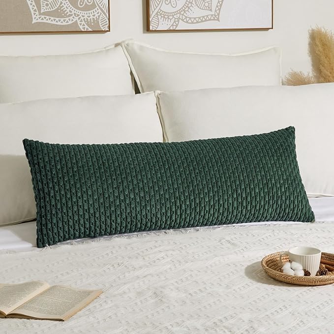Kevin Textile 14x36 Inch Long Lumbar 1 Pack Boho Decorative Throw Pillow Cover Soft Striped Corduroy Rectangle Cushion Case Farmhouse Color Accent for Living Room Couch Sofa Bed, Army Green