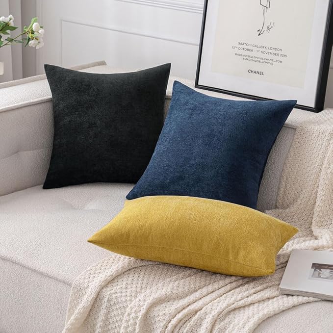 MIULEE Pack of 2 Navy Blue Decorative Pillow Covers 20x20 Inch Soft Chenille Couch Throw Pillows Farmhouse Cushion Covers for Home Decor Sofa Bedroom Living Room