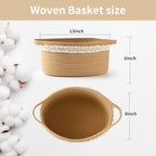 Brown Woven Cotton Rope Storage Basket with Lace Trim, Collapsible Toy Organizer, 13" D x 8" W x 6" H, Decorative Basket for Nursery