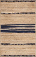 SAFAVIEH Natural Fiber Collection Area Rug - 5' x 8', Natural & Navy, Handmade Stripe Boho Farmhouse Rustic Braided Jute, Ideal for High Traffic Areas in Living Room, Bedroom (NFB262N)