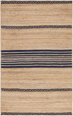 SAFAVIEH Natural Fiber Collection Area Rug - 5' x 8', Natural & Navy, Handmade Stripe Boho Farmhouse Rustic Braided Jute, Ideal for High Traffic Areas in Living Room, Bedroom (NFB262N)
