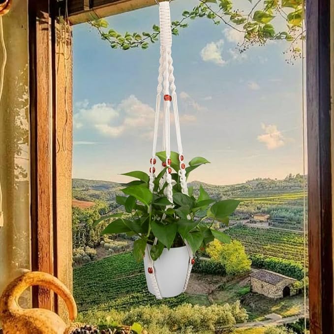 Hanging Planter for Indoor Plants,Macrame Plant Hanger with Colored Wood Beads,Plant Hanger,Hanging Plant Holder,Plant Hangers,Plant Holder,Plant Hangers Indoor,Macrame Plant Hangers Indoor