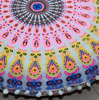 CRAFT KALA 22" Floor Pillows Cover for Sitting, Large Meditation Cushions Cover for Adults, Bohemian Mandala Round Pouf Seating Ottoman Cover for Outdoor Yoga and Living Room Pink Yellow Floral