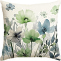 AVOIN colorlife Poppy Flowers Chinoiserie Fall Throw Pillow Cover, 18 x 18 Inch Blue Sage Green Seasonal Leaves Cushion Case Decoration for Sofa Couch Farmhouse