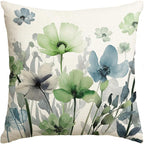 AVOIN colorlife Poppy Flowers Chinoiserie Fall Throw Pillow Cover, 18 x 18 Inch Blue Sage Green Seasonal Leaves Cushion Case Decoration for Sofa Couch Farmhouse