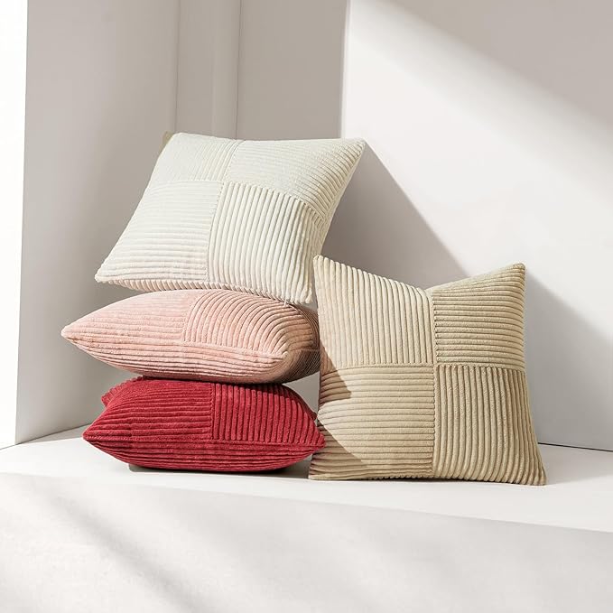 MIULEE Beige Decorative Throw Pillow Covers 12x24 Inch for Couch Bed Sofa Pack of 2 Boho Neutral Farmhouse Throw Pillows Soft Cross Corduroy Patchwork Textured Cushion Cases