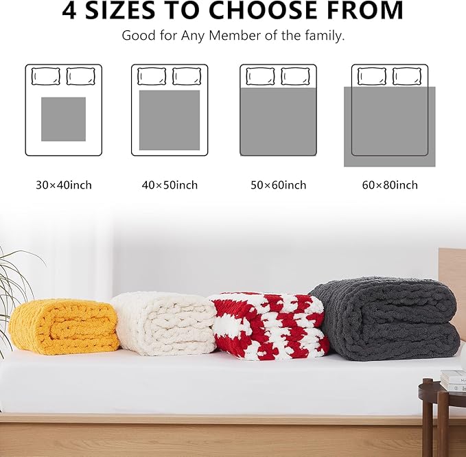 L'AGRATY Chunky Knit Blanket Throw: 60''x80'' Chenille Chunky Knitted Throw Blankets for Twin Bed Couch - Handmade Thick Cable Knit Blanket - Large Crochet Rope Blankets for Home Decor(Grey)