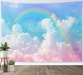 LB Cloud Rainbow Wall Tapestry Pastel Rainbow Pink White Cloud with Blue Sky Tapestry Nature Landscape Wall Decor for Bedroom Living Room Dorm 92.5Wx70.9L Inches