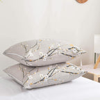 NANKO Floral Pillow Case Set (2 Pack), Tan Gray Plum Blossom Flower Pattern Printed Pillowcases/Pillow Shams - 20x30 inch Standard Queen Size