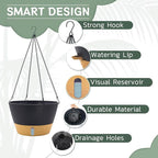 ZMTECH 2 Pack 12 Inch Hanging Planters for Indoor Plants, Large Gray Self Watering Hanging Planter with Water Level Window, Drainage & Adjustable Chain, Outdoor Flower Pots for Patio