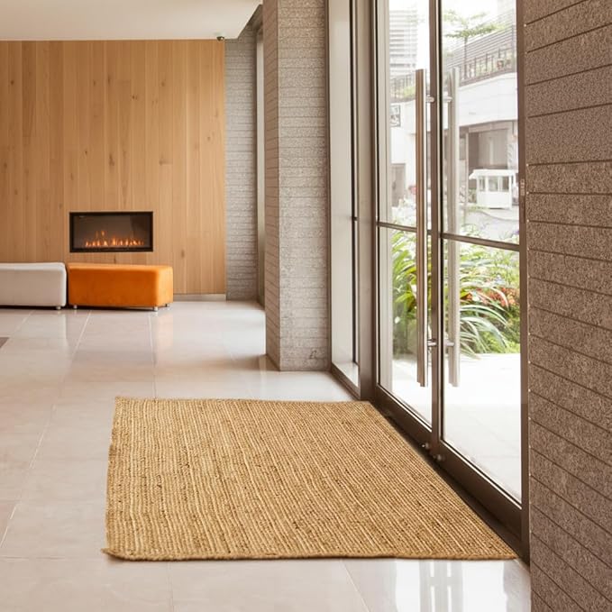 Jute Area Rug - 3x5 Natural Jute Rug with Non-Slip Backing, Low-Profile Farmhouse Rug for Living Room, Bedroom or Rustic Entryway mat, Eco-Friendly Boho Decor, Non-Shed for High-Traffic